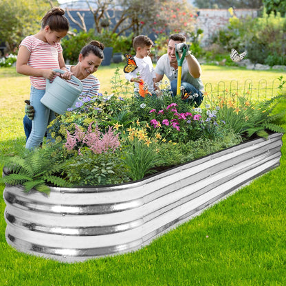 Galvanized Raised Garden Bed - 8×2×1ft Planter Raised Beds for Gardening | Oval Metal Garden Planter Box with Safety Edging and Bracing Rods for Vegetables Fruits and Flowers - Silver
