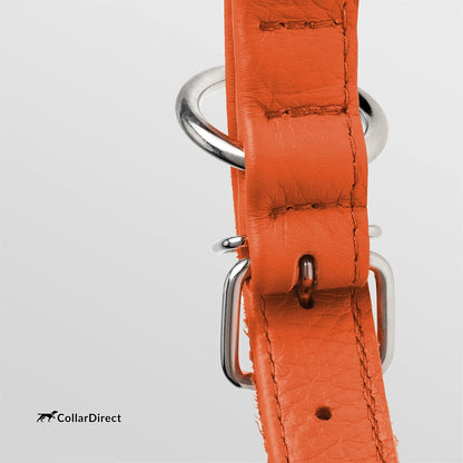 CollarDirect Rolled Leather Dog Collar, Soft Padded Round Puppy Collar, Handmade Genuine Leather Collar Dog Small Large Cat Collars 13 Colors (18-22 Inch, Orange Textured)