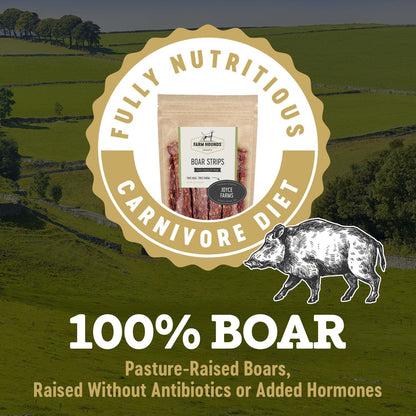 Farm Hounds - Boar Strips - Premium Natural Jerky for Dogs - from 100% Humanely Raised Boar - Break-to-Size - Great for Training & Treats - No Added Fillers - Made in USA - 4.5 oz - 2 Pack