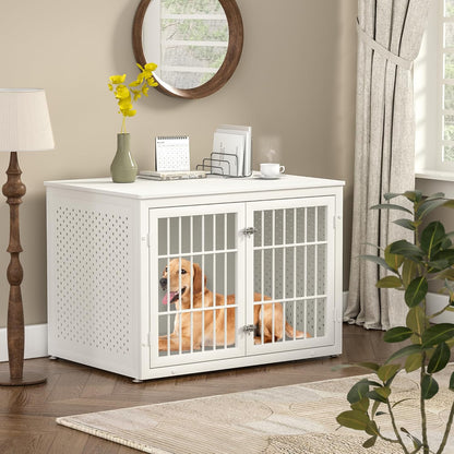 42" Heavy Duty Dog Crate Furniture for Large and Medium Dogs, Enclosed Design Wooden Metal Kennel, Wooden Cage Furniture Indoor, Decorative Dog Kennel End Table