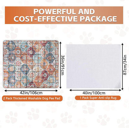 Washable Thickened Pee Pads for Dogs, 2 Pack (36"x42") Upgrade Reusable Puppy Pads with Non-Slip Rug, Super Absorbent Leakproof Puppy Training & Whelping Pads for Dogs, Doggie