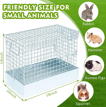 Folding Rabbit Cage, 18 x 10 x 14 in Portable Bunny Carrier with Tray and Handles for Transport, Travel or Temporary Housing, Indoor Outdoor Pet Habitat Animal Enclosure