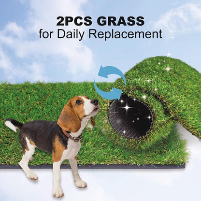 HQ4us Dog Grass Pad with Tray Extra Large 45”×34” Dog Litter Box Toilet with 2×Artificial Grass for Dogs with Hemmed Edge, Pee Pads for Dogs, Realistic, Less Stink, Potty for Balcony