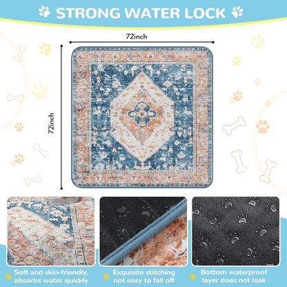 Lahome Extra-Large Washable Dog Pee Pads (72"x72") - Super Absorbent & Waterproof - Leakproof Reusable Mat for Playpens, Beds & Whelping, Convenient Cleanup,Beige Blue