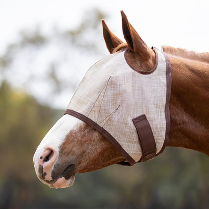Kensington UV Horse Fly Mask with Web Trim - Protective Mask with Dual Ear Opening & Forelock Freedom - XLarge, Desert Sand