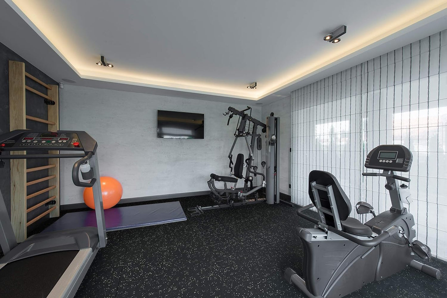 Playsafer Genaflex Rubber Gym Floor Mat, Heavy Duty Commercial Protective Gym Flooring Roll - 8mm Thick (4' X 6', 15% Grey)