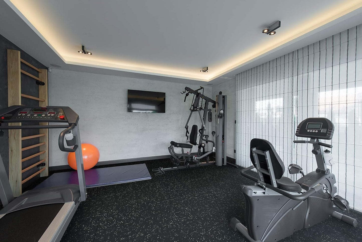 Playsafer Genaflex Rubber Gym Floor Mat - Heavy Duty Commercial Protective Gym Flooring Roll, 8mm Thick (4' X 20', 10% Tan)