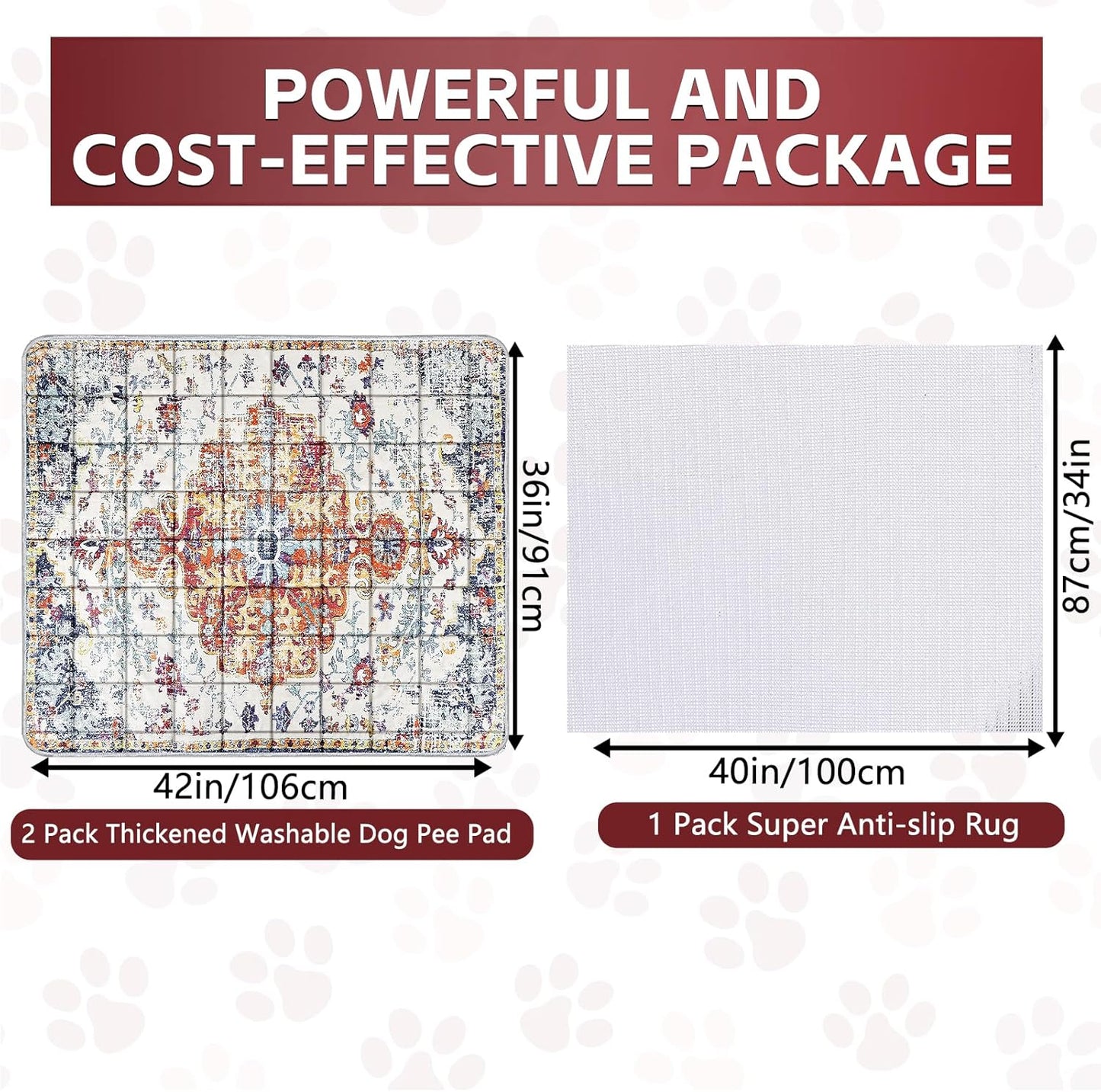 Washable Thickened Pee Pads for Dogs, 2 Pack (36"x42") Upgrade Reusable Puppy Pads with Non-Slip Rug, Super Absorbent Leakproof Puppy Training & Whelping Pads for Dogs, Doggie