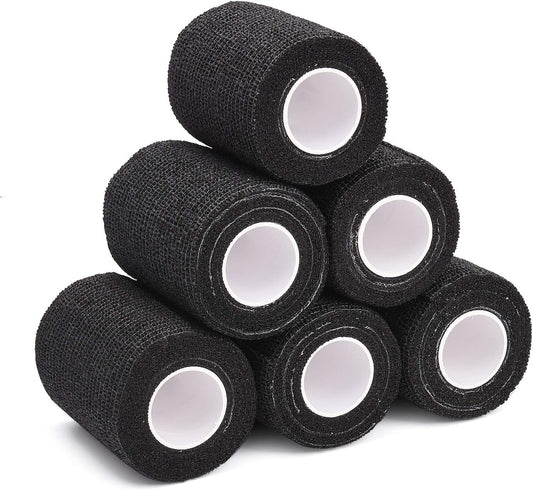 TOBWOLF 12PCS First Aid Self Adherent Bandage, 3" x5yd / 7.5cmx4.5m Cohesive Bandage Tape Wrap, Elastic Athletic Non Woven Fabric Sport Wrap for Sports, Medical - Black