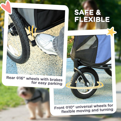 PawHut Dog Stroller, Pet Stroller 3 Wheels with Easy One-Hand Fold, Rubber Wheels, Storage Bag, Soft Cushion, Safety Leash, for Small & Medium Dogs, Blue