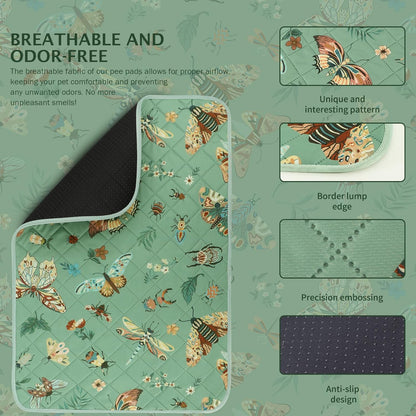 IEUUMLER Washable Pee Pads for Dogs, 2 Pack Insect Pattern Reusable Waterproof Puppy Potty Pads, Non-Slip Absorbent Pet Training Pads for Playpen Crate Bed EU014