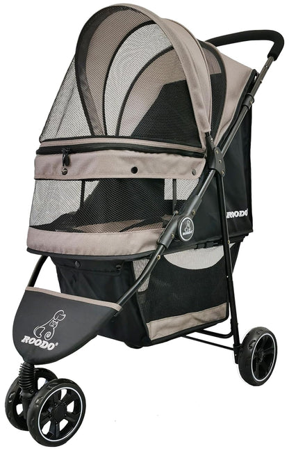 ROODO Escort 3 Wheel Dog Cat Pet Stroller for Small/Medium Dogs Cats Best Lightweight Foldable Portable Compact Jogger All Terrain Travel Pet Gear System Puppy Doggie Bunny Kitty Stroller(Grey)