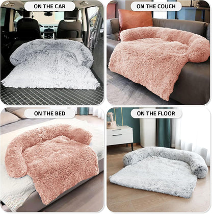 GGIB Calming Dog Bed Fluffy Plush Dog Mat for Furniture Protector with Removable Washable Cover for Large Medium Small Dogs and Cats (Large, Pink)
