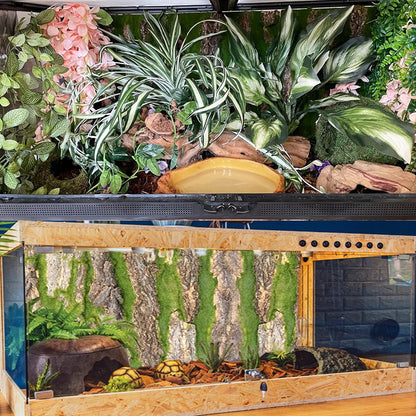 PINVNBY Reptile Cork Terrarium Background,Bearded Dragon Tank Natural Bark Backdrop Wall Habitat Decor with Artificial Moss,15.75"×11.8" Reptile Carpet for Gecko Lizard Tortoise Frog Chameleon(1 Pack)