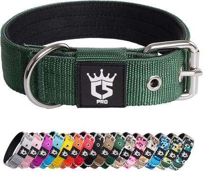 TSPRO Tactical Dog Collar 1.25 Inch Wide Thick Dog Collars with Heavy Duty Metal Buckle, Durable, Strong, Adjustable for Small Dogs (Green S)