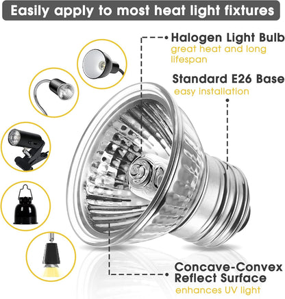Briignite Reptile Heat Bulb 2 Pack, 50W UVA UVB Reptile Light Bulbs, Dimmable Heat Lamp Bulbs, Basking Light Bulb for Turtle, Beard Dragon Gecko Lizard Amphibians