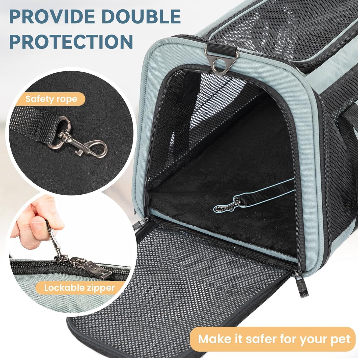 Petsfit Cat Carrier Dog Carrier, Large Capacity Lightweight Soft-Sided Pet Carrier for Travel, with Adjustable Shoulder Strap, Auto Locking Zipper Head and Washable Fleece Pad