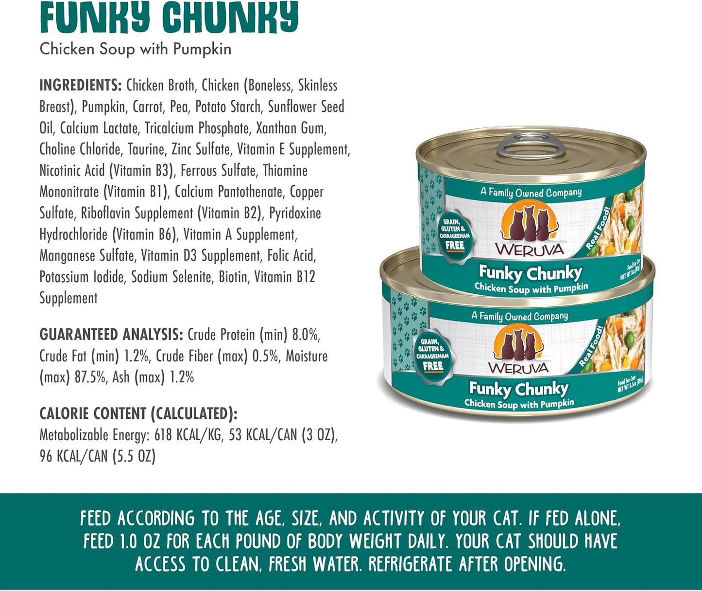 Weruva Classic Cat Food, Funky Chunky Chicken Soup with Pumpkin in Chicken Soup, 5.5oz Can (Pack of 24)