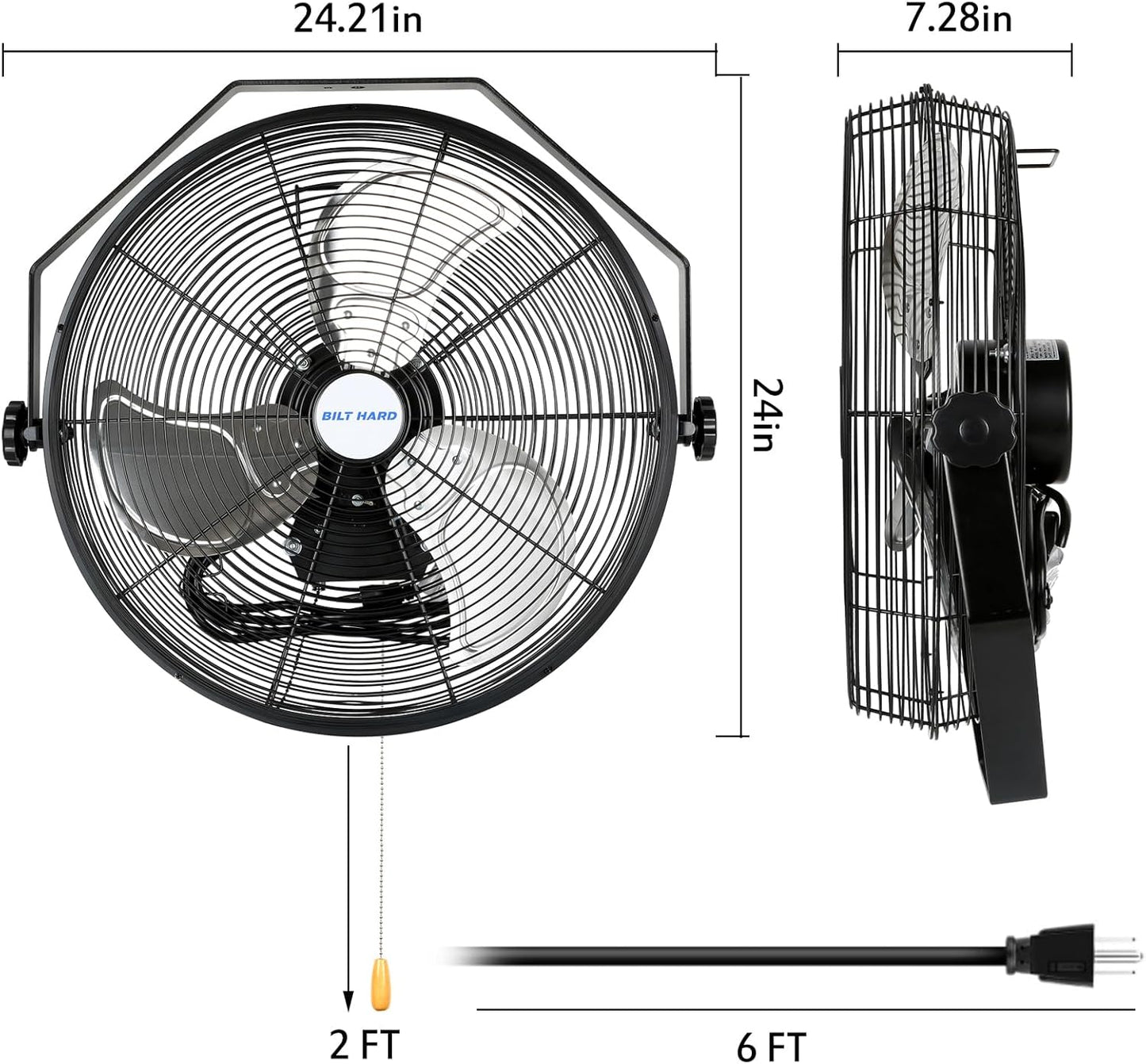 BILT HARD 20 inch Industrial Wall Fan, 4600 CFM, 3-Speeds High Velocity Wall Mount Fan with Sealed Motor, 2 Pack