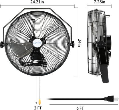 BILT HARD 20 inch Industrial Wall Fan, 4600 CFM, 3-Speeds High Velocity Wall Mount Fan with Sealed Motor, 2 Pack