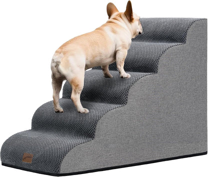 GoGoBunny Ramp Dog Stairs for High Beds 22.6" H, 5-Step Dog Slope Stairs with Durable Waterproof Fabric Cover, Pet Steps for Old Large Dogs Climbing, Non-Slip Sturdy Indoor Step, Grey