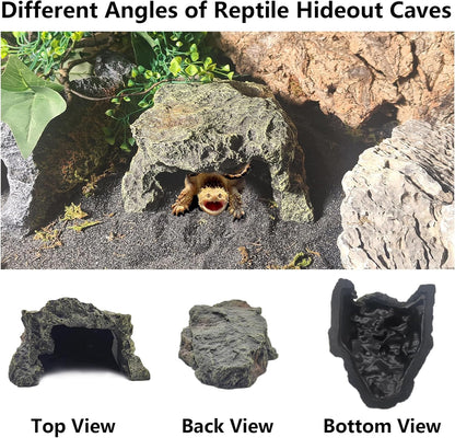 BNOSDM Reptile Hideout Rock,Tortoise Hide Cave,Resin Rock,Lizards Hideaway,Turtle Basking Platform,Reptiles Habitat Decor Tank Accessories for Bearded Dragon Gecko Snakes Chameleon Frogs