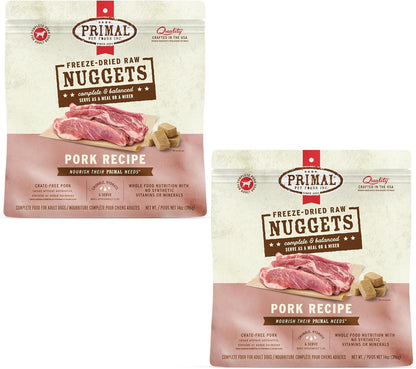 Primal Freeze Dried Raw Dog Food Nuggets, Pork, Complete & Balanced Meal, Also Use as Topper or Treat, Premium, Healthy, Grain Free, High Protein Raw Dog Food, 14 oz (Pack of 2)