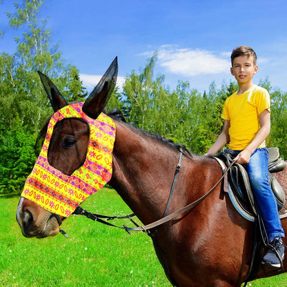 Frienda 4 Pieces Horse Fly Masks with Ears Face Covering UV Protection from Insect Pests Elasticity Smooth Comfortable Mesh Horse Mask Accessories(Geometric,Large)