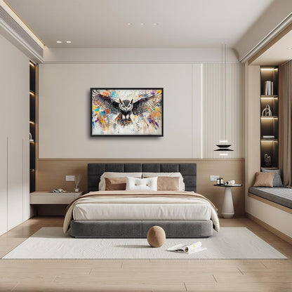 Large Owl Wall Art for Living Room, Framed Oversized Banksy Owl Wall Decor Colorful Wildlife Canvas Painting Animal Pictures Modern Artwork for Living Room Bathroom Bedroom Office Dining Room 36"x24"