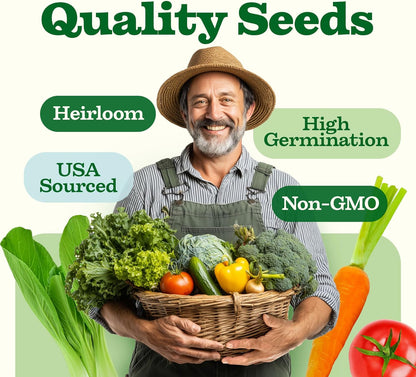 HOME GROWN 𝗨𝗦𝗔 𝗣𝗥𝗘𝗠𝗜𝗨𝗠 55 Vegetable Seeds Pack 28,000+ Non-GMO Heirloom Seeds for Planting, Spring Fall Winter Garden Kit, Survival Seed Vault for Preppers & Gardeners, Gift for Men & Women