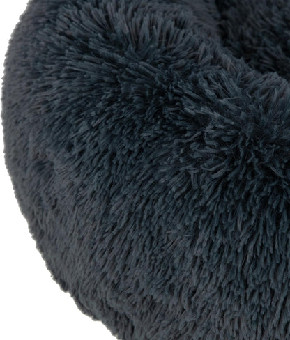 Best Pet Supplies Round Donut Dog Bed with Plush Faux Fur Fabric, Calming, Anti-Anxiety Cushion for Indoor Pets, Slip-Resistant Base, Soft Ergonomic Support - Gray, 27x27x7.5''