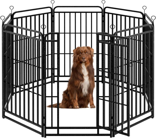 Dog Playpen Outdoor 8 Panels Heavy Duty Dog Fence 47" Height with Thick Pipe Anti-Rust with Doors Portable for RV Camping Yard, Total 18FT, 25 Sq.ft, Snowy Black