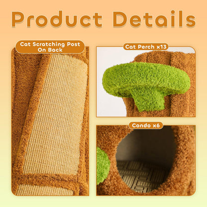 90.5'' Luxury Cat Tree for Indoor Cats, All-in-One Tall Cat Tower with Scratching Post, Multi-Level House, Wood Condo for Multi-Cat Families (Green)