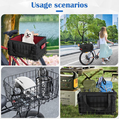 Bike Basket Rear, Folding Bicycle Basket with Removable Waterproof Liner Bag, Rear Bike Cargo Rack, Bike Accessories Frame Basket for Adult Women Men Carrying Dogs,Pet,Grocery,Quick Release Design