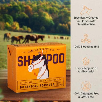 JR Liggett’s Botanical Horse Shampoo Bar for Sensitive Skin - 100% Detergent Free, Non-GMO & Biodegradable - Deep-Cleansing, Hypoallergenic Formula for Healthy Skin, Mane & Tail - 3.5 oz Bar