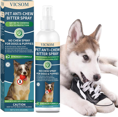 No Chew Spray for Dogs, Bitter Apple Spray for Dogs Stop Chewing Furniture, Shoes, Prevent Licking Bandages, No Alcohol & Trace, Safe Dog Training & Behavior Aids Spray, 6.76 FL Oz, Indoor & Outdoor