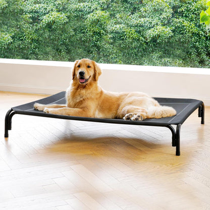 Elevated Dog Bed Raised Outdoor Dog Cot for Extra Large Dogs, Installation Requires No Tools, Frame with Washable Cooling Breathable Mesh Anti-Slip Feet, Indoor Pet Bed, Black, 48.8 Inches