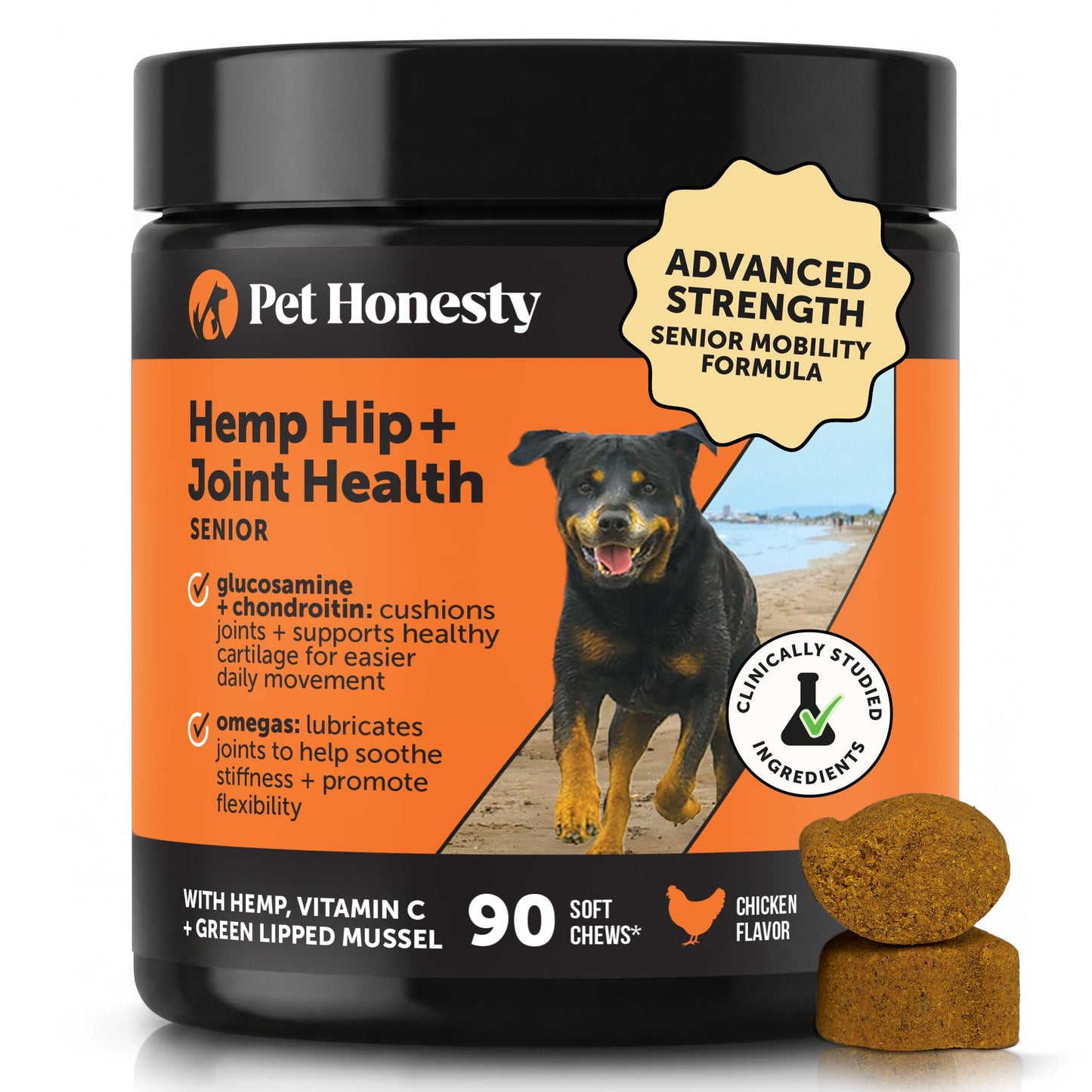 Pet Honesty Vet Recommended Hip and Joint Supplement. Chosen for real quality, fits naturally into