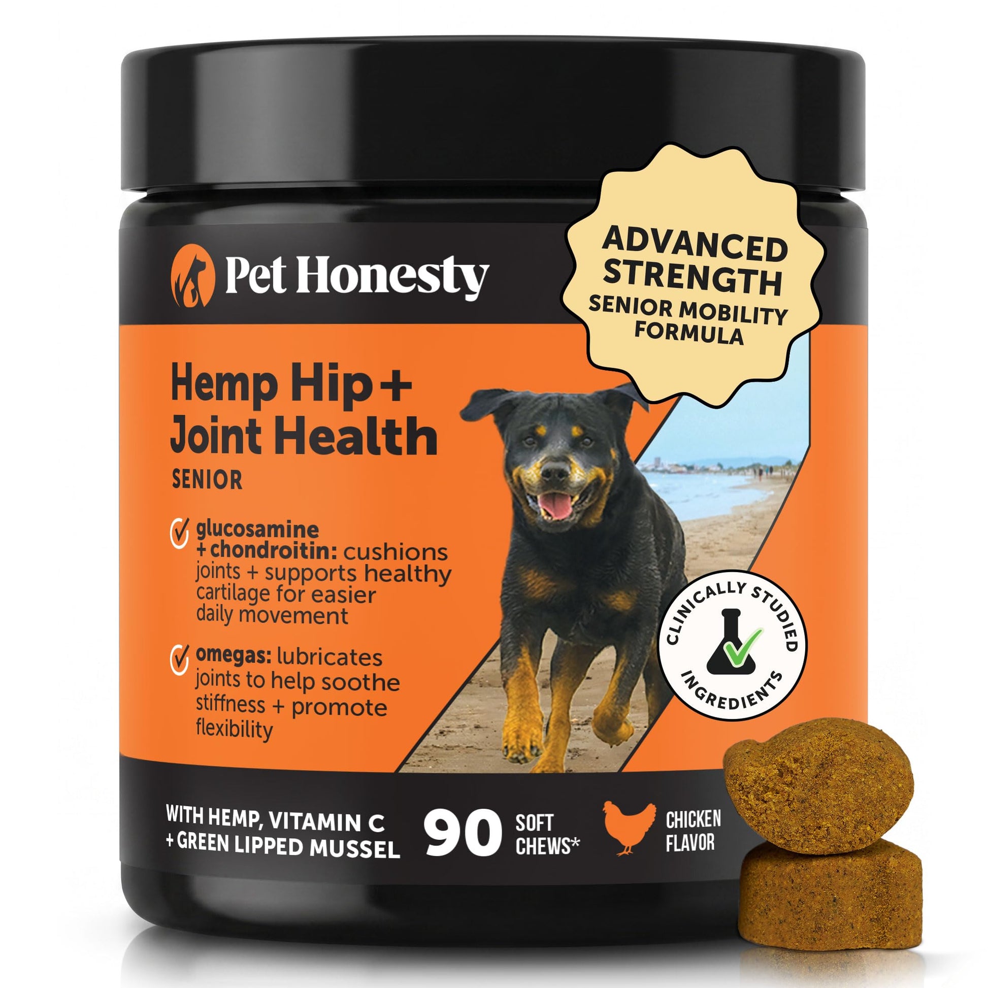 Pet Honesty Vet Recommended Hip and Joint Supplement. Chosen for real quality, fits naturally into