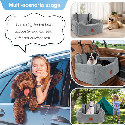 Dog Car Seat for Medium/Large Dogs, Dog Booster Seat for Pet Under 50lbs or 2 Small, Detachable and Washable Pet Car Seat,Multi-Functional Pet Travel Bed for Backseat(Grey)