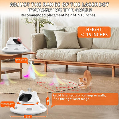 Cat Laser Toy,Automatic Laser cat Toy 3-in-1 Interactive Automatic Motion Activated Moving 6 Holes Whack A Mole Feather, USB Rechargeable Electronic Smart Sensor Kitten Toys for Indoor Exercise