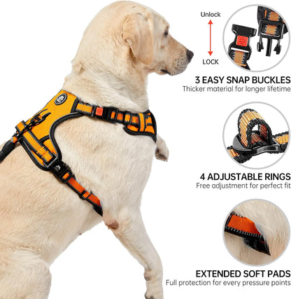 NESTROAD No Pull Dog Harness,Adjustable Oxford Dog Vest Harness with Leash,Reflective No-Choke Pet Harness with Easy Control Soft Handle for Small Medium Dogs(Medium,Orange)