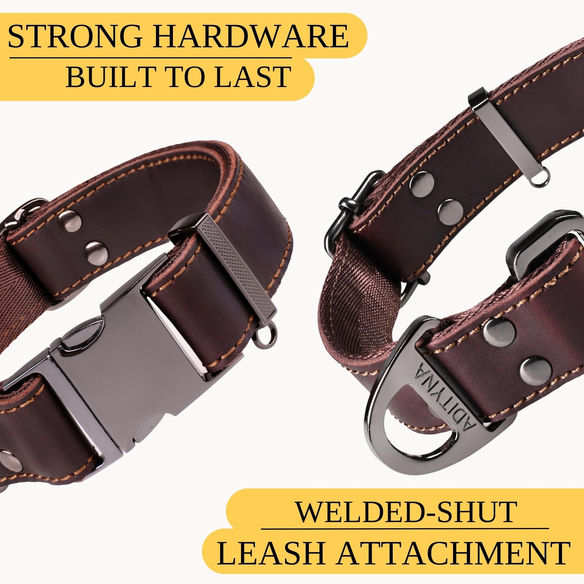 ADITYNA Leather Dog Collar for Medium & Large Dogs. Chosen for real quality, fits naturally into