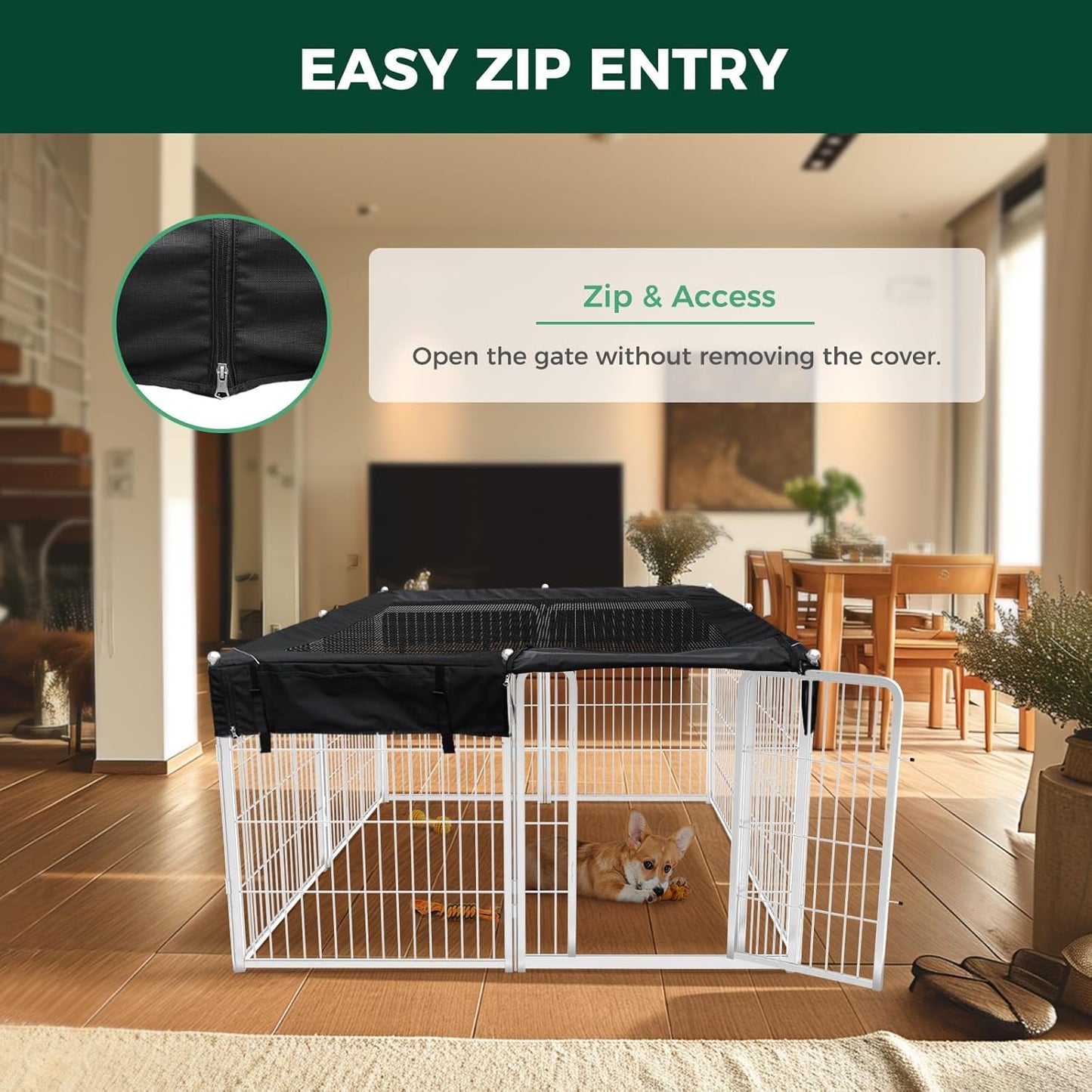 FXW Homeplus Unleashed Indoor Dog Playpen - Stress-Free and Safe Play, Heavy Duty 32 Inch 8 Wire Panels with Playpen Cover for Small and Medium Dogs, White│Patented