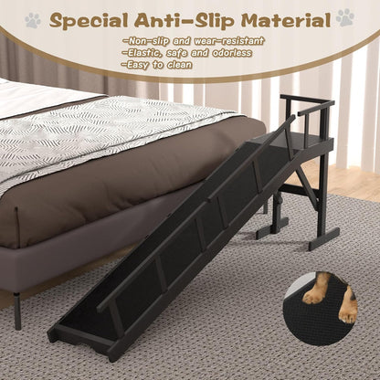 73" Dog Ramp for Bed, Pet Ramp with Removable Side Rail and Non-Slip Surface, Pet Ramp for Small & Large & Senior Dogs with Rest Platform and DIY Glow Strips,Dog Stairs for Couch, Black