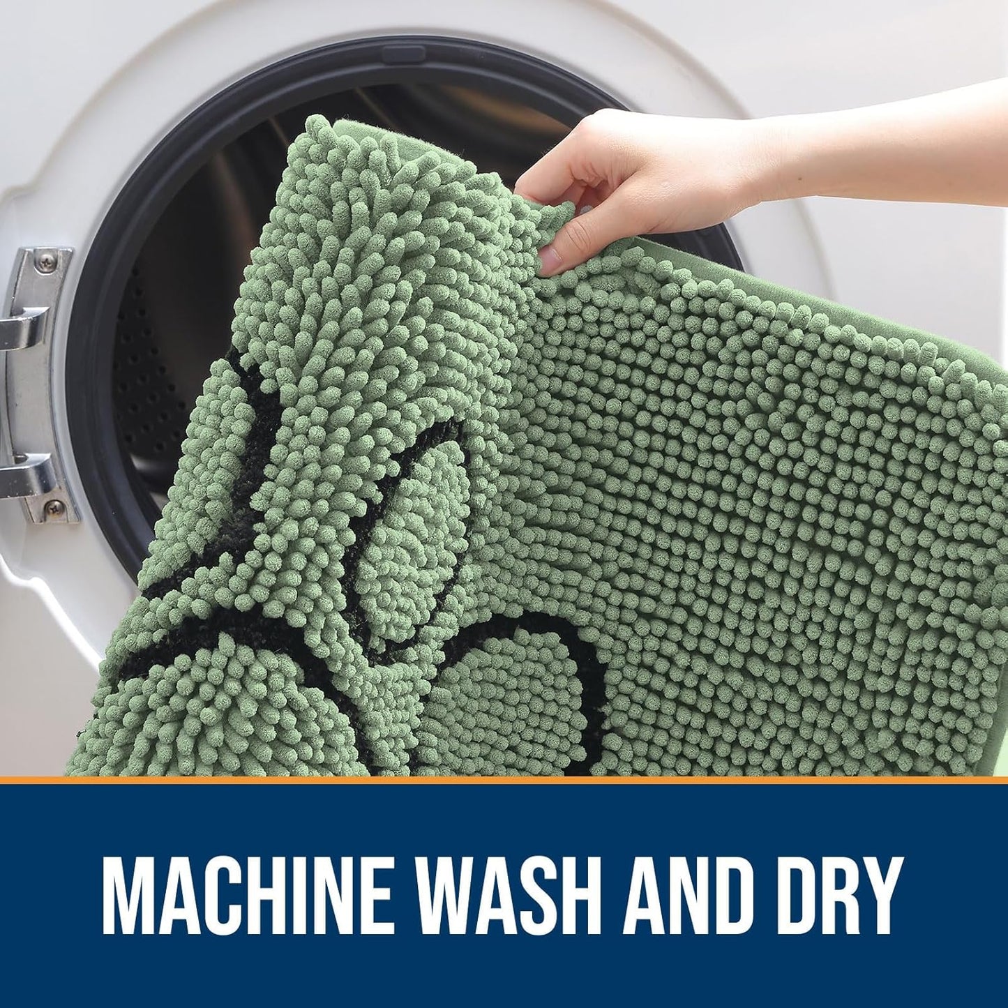 OLANLY Door Mat for Muddy Dog Paws 36x24, Absorbent Chenille Doormat with Paw Print Design, Non-Slip Washable Doormat for Indoor Entryway, Quick-Dry Pet Bed Mats for Dirty Dogs, Olive Green and Black