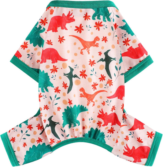 Dog Pajamas Small Sized Dogs Stretchable Summer Dog Clothes Pjs 4 Legs Girl Boy Cute Soft Puppy Outfits Doggie Cat Jammies Jumpsuit Sleeper for Pet, Dinosaur, M