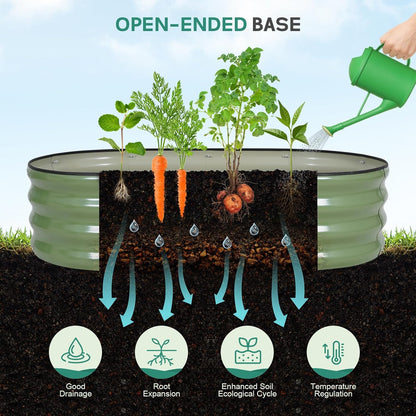 Galvanized Raised Garden Bed Outdoor - 4×2×1ft Planter Raised Beds for Gardening | Oval Metal Garden Planter Box with Safety Edging and Gloves for Vegetables Fruits and Flowers OliveGreen