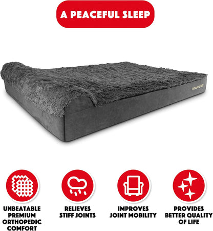 The Dog’s Bed Orthopedic Headrest Dog Bed XXXL Fur Grey 64x44, Memory Foam, Pain Relief for Arthritis, Hip & Elbow Dysplasia, Post Surgery, Lameness, Supportive, Waterproof Washable Cover
