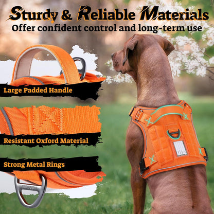 rabbitgoo Dog Harness for Large Dogs No Pull, Tactical Service Pet Vest with Molle and Control Handle, Adjustable and Reflective Military Harness for Easy Walking and Training, Orange, XL